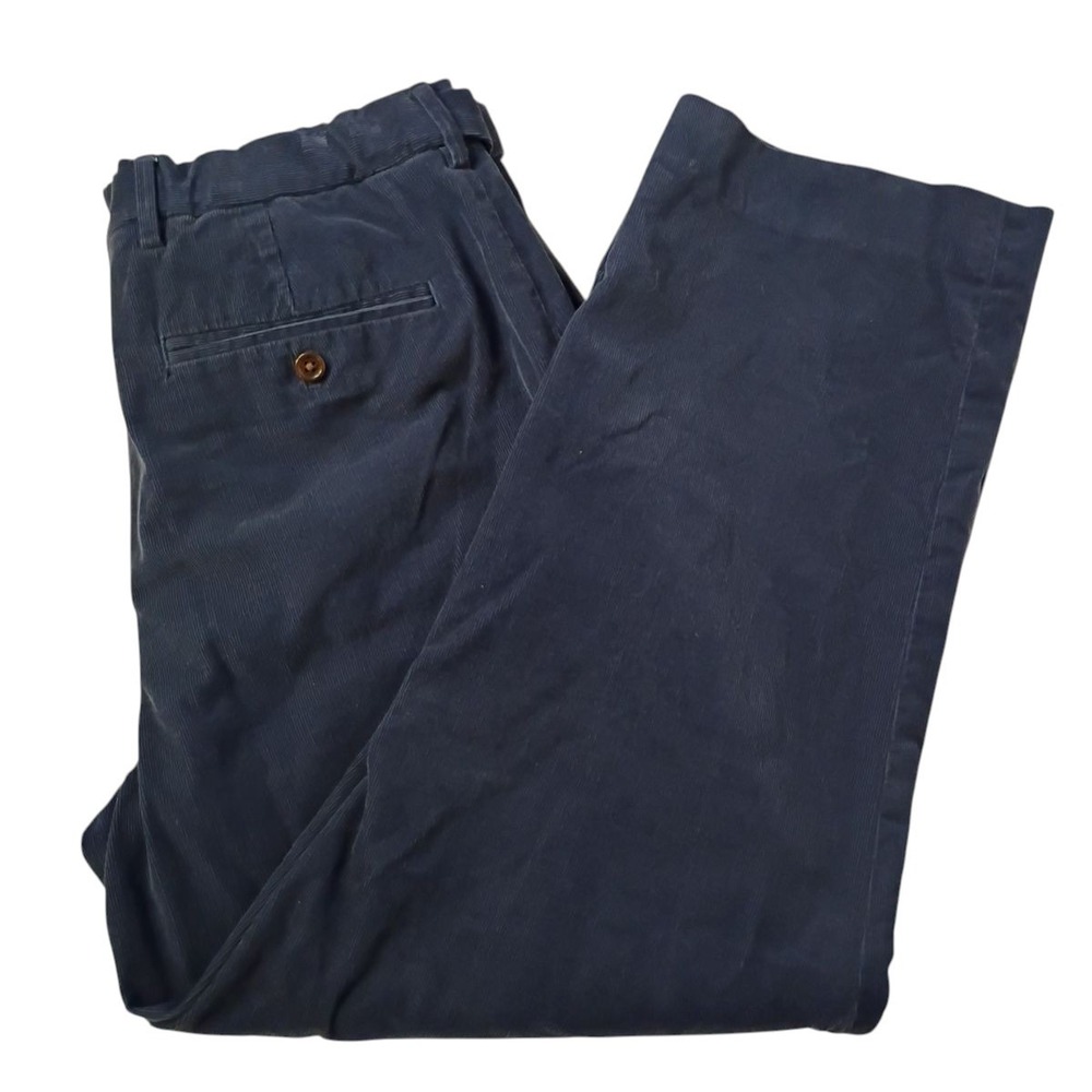 Lands' End Corduroy Pants Mens 36 x 27 Blue Cotton Comfort Waist Traditional Fit